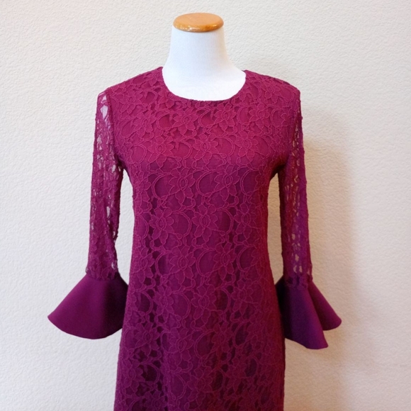 La Pateau burgundy plum lace ruffle hem dress - Picture 2 of 7